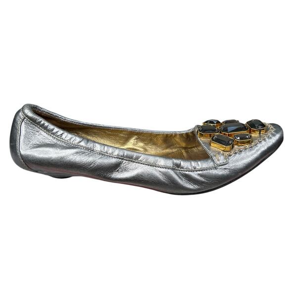 Prada Women’s Rhinestone Silver Metallic Ballet Flats Size 38.5 US 8.5 - Picture 1 of 13
